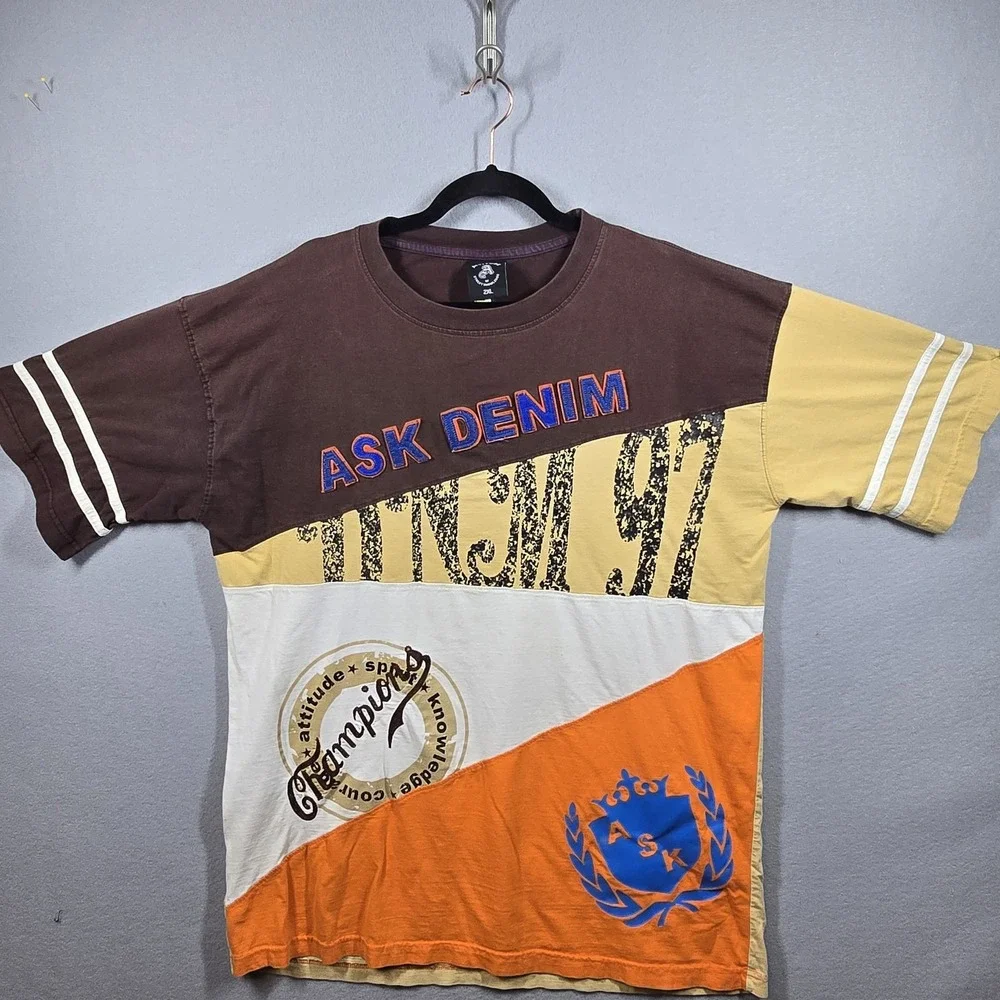 Vintage Attitude of Street Knowledge‎ Ask Denim Shirt Mens 2XL Colorblock Logo